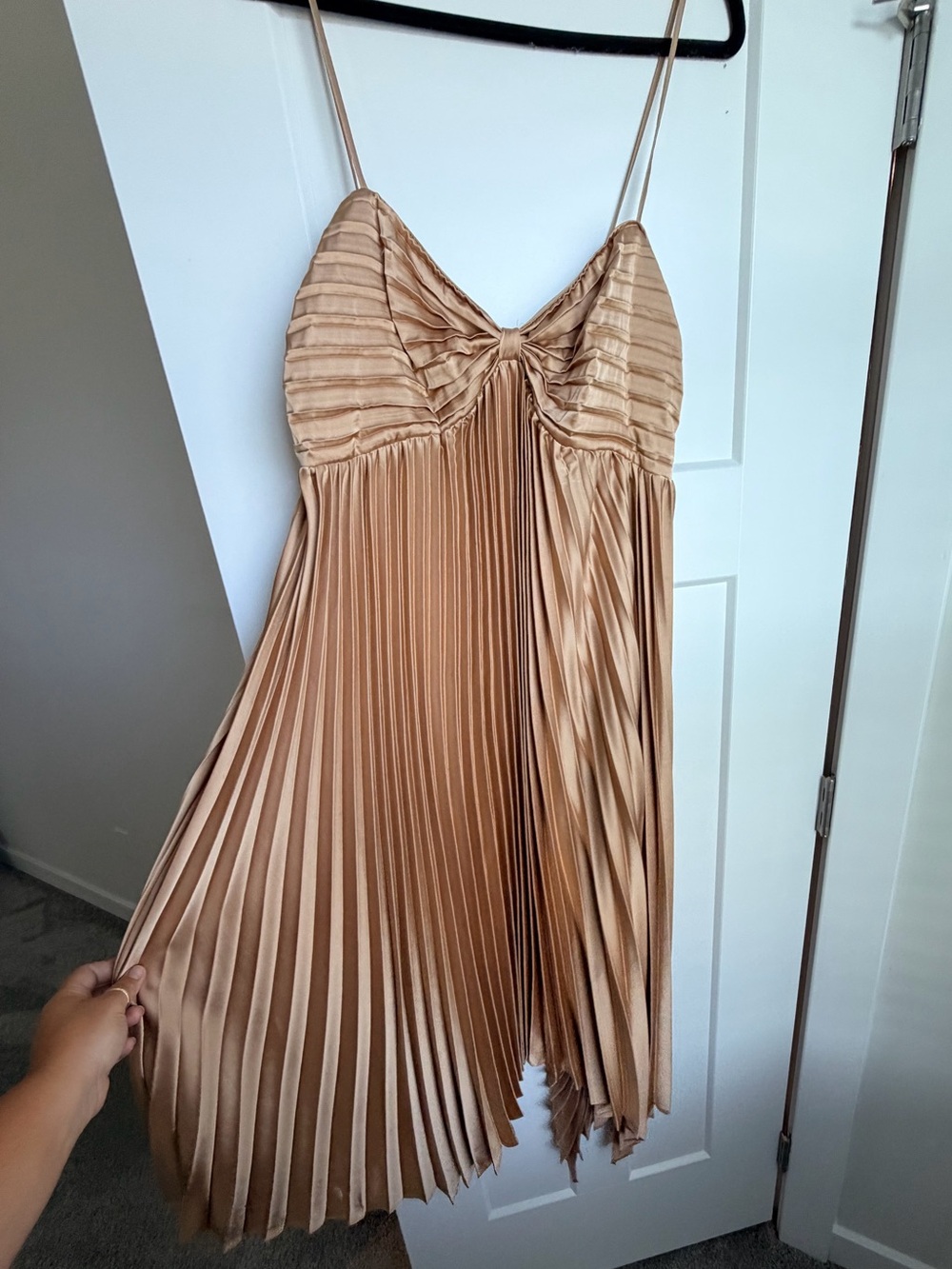 Gold Pleated Spaghetti-Strap Dress - petal & pup